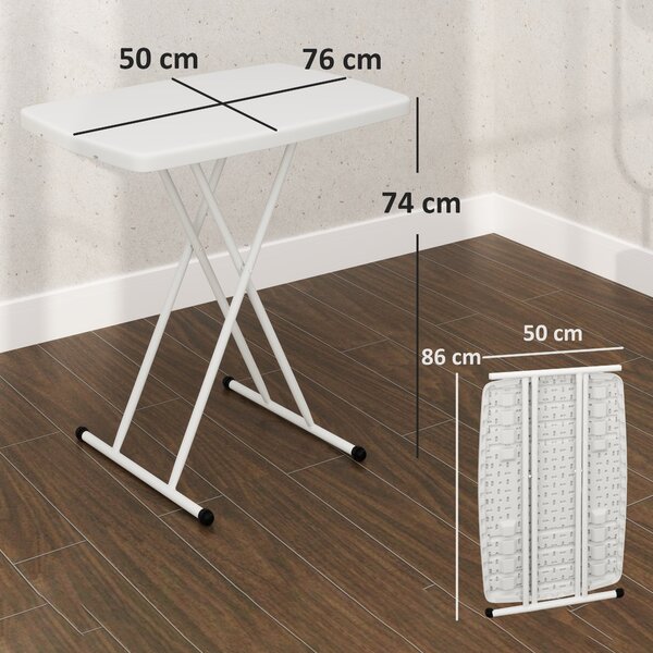 Skládací zahradní stolek Outsunny, nastavitelná výška, plastový balkónový stůl, obdélníkový kávový stolek s nosností 50 kg, 76x50x74H cm pro venkovní