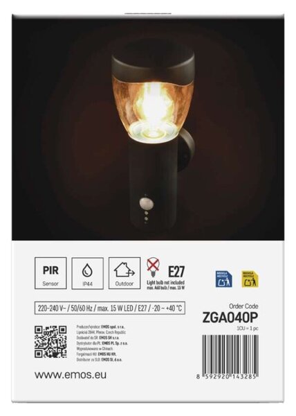 EMOS LED zahradní nástěnné svítidlo, 16,4 x 12 x 29,5 cm, 1 x E27, 15 W 1554000003