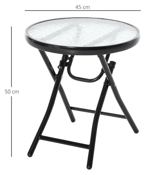 Skládací zahradní stůl Outsunny Ø45cm, odolný metalový balkonový stůl, skládací stůl s vodními vlnami, venkovní jídelní stůl, kulatý boční stůl pro za