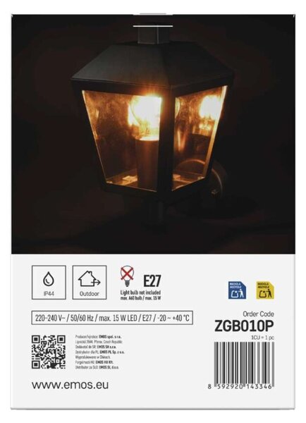 EMOS LED zahradní nástěnné svítidlo, 19,8 x 15 x 27,8 cm, 1 x E27, 15 W 1554000004