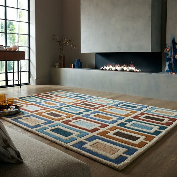 Modro-oranžový ručně tkaný vlněný koberec 120x170 cm Retro Blocks – Flair Rugs