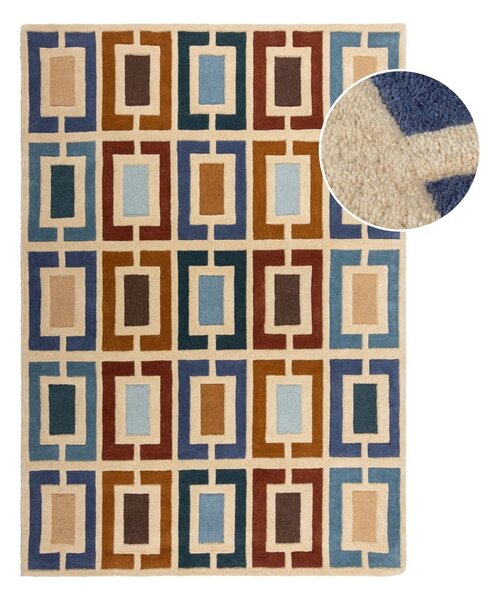 Modro-oranžový ručně tkaný vlněný koberec 120x170 cm Retro Blocks – Flair Rugs