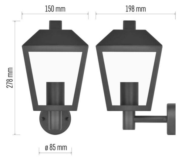 EMOS LED zahradní nástěnné svítidlo, 19,8 x 15 x 27,8 cm, 1 x E27, 15 W 1554000004