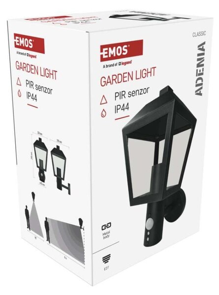 EMOS LED zahradní nástěnné svítidlo s čidlem soumraku, 19,8 x 15 x 29,8 cm, 1 x E27, 15 W 1554000006
