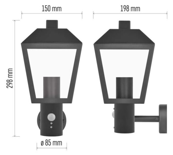 EMOS LED zahradní nástěnné svítidlo s čidlem soumraku, 19,8 x 15 x 29,8 cm, 1 x E27, 15 W 1554000006