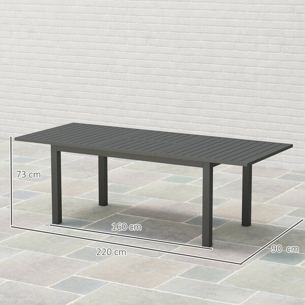 Rozkládací zahradní stůl Outsunny z hliníku 160/220x90 cm, odolný vůči povětrnostním vlivům, stůl na balkon, protiskluzový bufetový stůl pro 6-8 osob