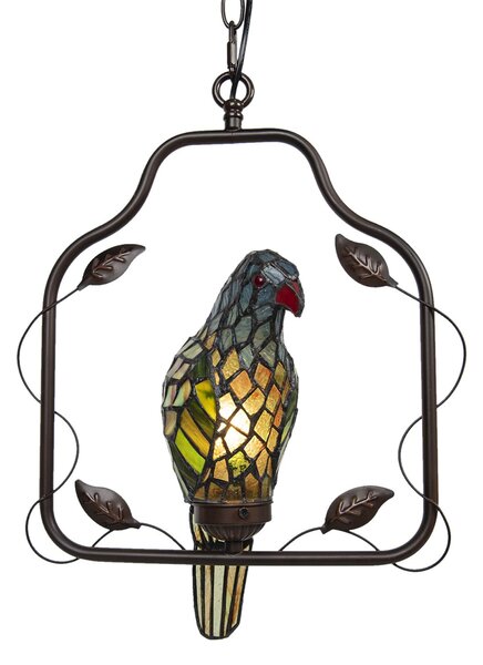 Závěsné vitrážové světlo Tiffany v designu papouška – 40*26*86 cm E14/max 1*25W - Clayre & Eef