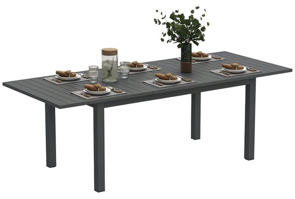 Rozkládací zahradní stůl Outsunny z hliníku 160/220x90 cm, odolný vůči povětrnostním vlivům, stůl na balkon, protiskluzový bufetový stůl pro 6-8 osob