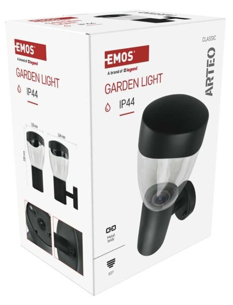 EMOS LED zahradní nástěnné svítidlo, 16,4 x 12 x 23 cm, 1 x E27, 15 W 1554000001
