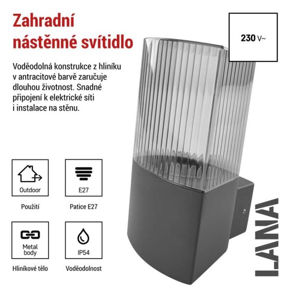 EMOS LED zahradní nástěnné svítidlo, 11,9 x 10,6 x 21,8 cm, 1 x E27, 25 W 1554000013