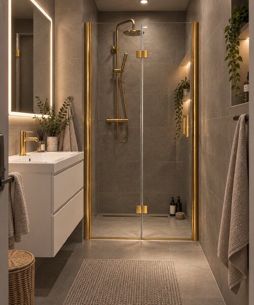 Bezrámové sprchové dveře EXO-H GOLD, 100, 190, Univerzální Levé / Pravé, Čiré bezpečnostní sklo - 6 mm, Zlatá