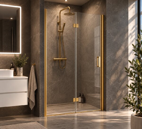 Bezrámové sprchové dveře EXO-H GOLD, 100, 190, Univerzální Levé / Pravé, Čiré bezpečnostní sklo - 6 mm, Zlatá