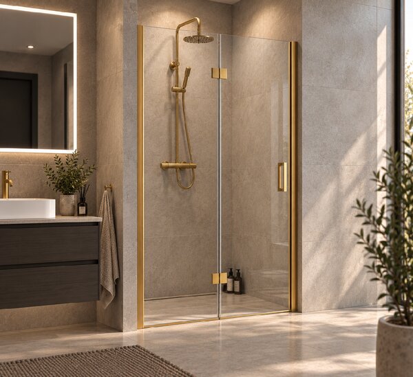 Bezrámové sprchové dveře EXO-H GOLD, 100, 190, Univerzální Levé / Pravé, Čiré bezpečnostní sklo - 6 mm, Zlatá