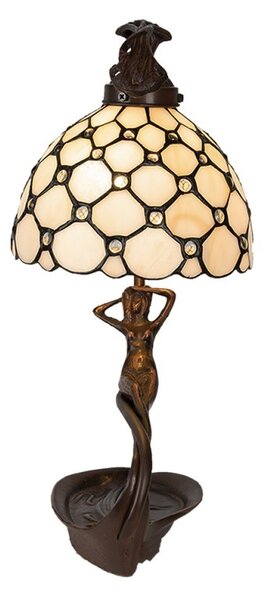 Krémová stolní lampa Tiffany Millie - 28*20*41 cm E14/max 1*25W - Clayre & Eef