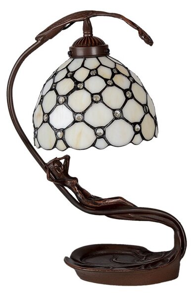 Krémová stolní lampa Tiffany Millie - 28*20*41 cm E14/max 1*25W - Clayre & Eef