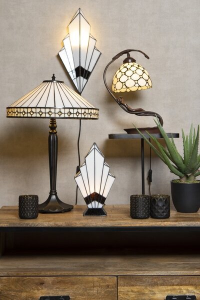 Krémová stolní lampa Tiffany Millie - 28*20*41 cm E14/max 1*25W - Clayre & Eef