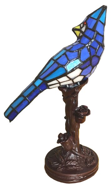 Stolní lampa Tiffany Blue Parrot - 15*12*33 cm E14/max 1*25W - Clayre & Eef
