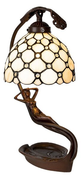 Krémová stolní lampa Tiffany Millie - 28*20*41 cm E14/max 1*25W - Clayre & Eef