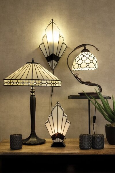 Krémová stolní lampa Tiffany Millie - 28*20*41 cm E14/max 1*25W - Clayre & Eef