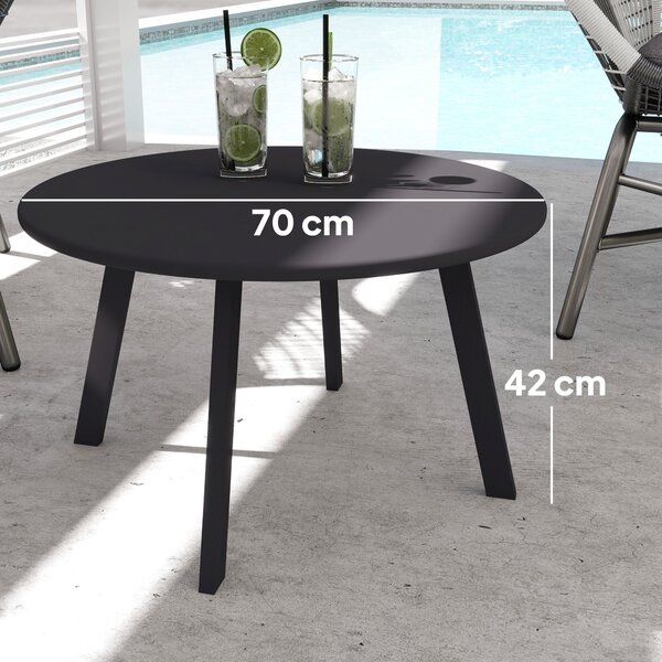 Outsunny Boční Stolek na Balkón Kovový Kulatý Kávový Stolek Odolný proti Počasí Zahradní Stolek Snadno Údržbový Kávový Stolek Venkovní Stolek na Balkó