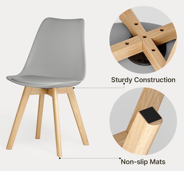 BEALIFE Sada 2 jídelních židlí TB18 | Ergonomické, výška sedáku 45 cm, PP + dřevěné nohy, skandinávský design | Do jídelny a pracovny | Černá/bílá
