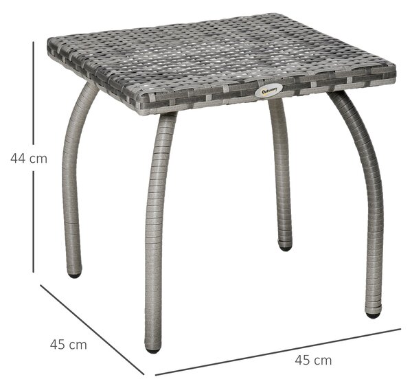 Zahradní stolek Outsunny z ratanu se železnými nohami, nosnost 30 kg, venkovní stolek pro terasu, balkon 45x45x44 cm šedý | Aosom