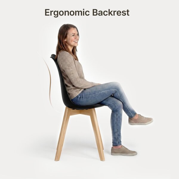 BEALIFE, sada 4 jídelních židlí s dřevěnými nohami | Ergonomické, výška sedáku 45 cm, snadná údržba (PP) | Pro domácnost, kancelář a restauraci | Černá/bílá/šedá
