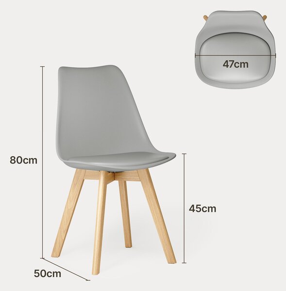 BEALIFE Sada 2 jídelních židlí TB18 | Ergonomické, výška sedáku 45 cm, PP + dřevěné nohy, skandinávský design | Do jídelny a pracovny | Černá/bílá