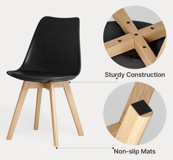 BEALIFE, sada 4 jídelních židlí s dřevěnými nohami | Ergonomické, výška sedáku 45 cm, snadná údržba (PP) | Pro domácnost, kancelář a restauraci | Černá/bílá/šedá