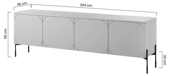 Moderní TV skříňka Sonatia 200 cm se čtyřmi dveřmi na kovových nožkách - kašmír