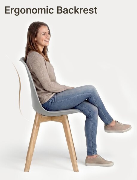 BEALIFE Sada 2 jídelních židlí TB18 | Ergonomické, výška sedáku 45 cm, PP + dřevěné nohy, skandinávský design | Do jídelny a pracovny | Černá/bílá