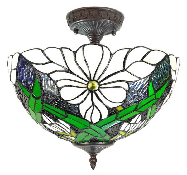 Krémovo-zelené stropní svítidlo Tiffany Malion - Ø 36*31 cm E27/max 2*40W - Clayre & Eef