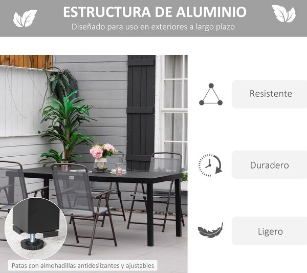 Outsunny Hliníkový Zahradní Stůl pro 8 Osob s Laťkovou Deskou pro Terasu a Balkon 190x90x74 cm Černý | Aosom