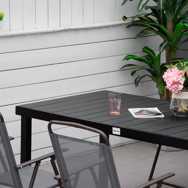 Outsunny Hliníkový Zahradní Stůl pro 8 Osob s Laťkovou Deskou pro Terasu a Balkon 190x90x74 cm Černý | Aosom