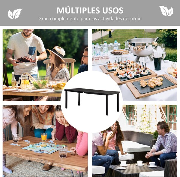 Outsunny Hliníkový Zahradní Stůl pro 8 Osob s Laťkovou Deskou pro Terasu a Balkon 190x90x74 cm Černý | Aosom