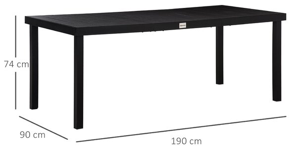 Outsunny Hliníkový Zahradní Stůl pro 8 Osob s Laťkovou Deskou pro Terasu a Balkon 190x90x74 cm Černý | Aosom