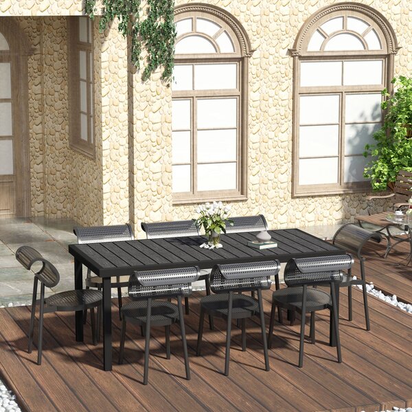 Outsunny Hliníkový Zahradní Stůl pro 8 Osob s Laťkovou Deskou pro Terasu a Balkon 190x90x74 cm Černý | Aosom