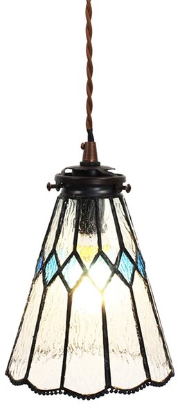 Závěsná Tiffany lampa modré detaily BlueRhom - Ø 15*115 cm E14/max 1*25W - Clayre & Eef