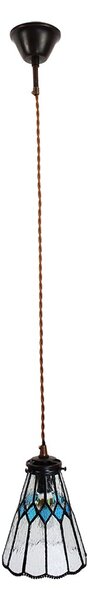 Závěsná Tiffany lampa modré detaily BlueRhom - Ø 15*115 cm E14/max 1*25W - Clayre & Eef
