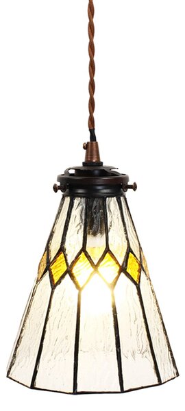 Závěsná Tiffany lampa žluté detaily YelloRhom - Ø 15*115 cm E14/max 1*25W - Clayre & Eef