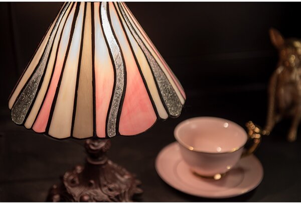 Béžovo-růžová stolní lampa Tiffany Tasia - Ø 20*34 cm E14/max 1*25W - Clayre & Eef