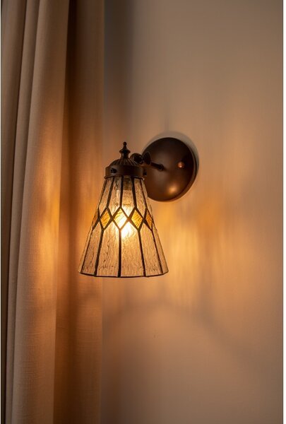 Nástěnná Tiffany lampa žluté detaily YelloRhom - 17*12*23 cm E14/max 1*40W - Clayre & Eef