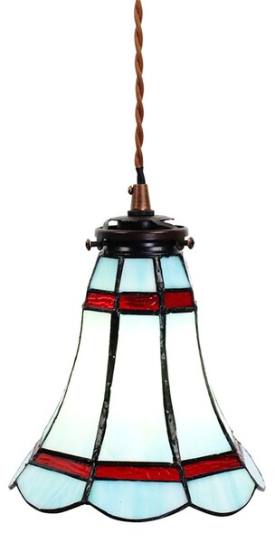 Modrá závěsná Tiffany lampa červené pruhy RedLine - Ø 15*115 cm E14/max 1*25W - Clayre & Eef