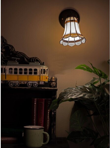Nástěnná lampa Tiffany s bílým stínidlem BrownLine - 17*12*23 cm E14/max 1*40W - Clayre & Eef