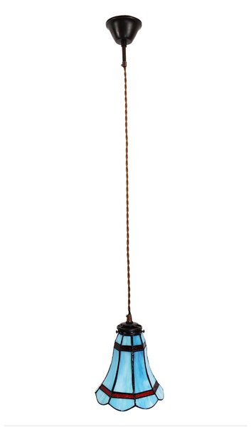 Modrá závěsná Tiffany lampa červené pruhy RedLine - Ø 15*115 cm E14/max 1*25W - Clayre & Eef