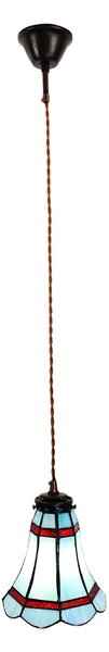 Modrá závěsná Tiffany lampa červené pruhy RedLine - Ø 15*115 cm E14/max 1*25W - Clayre & Eef