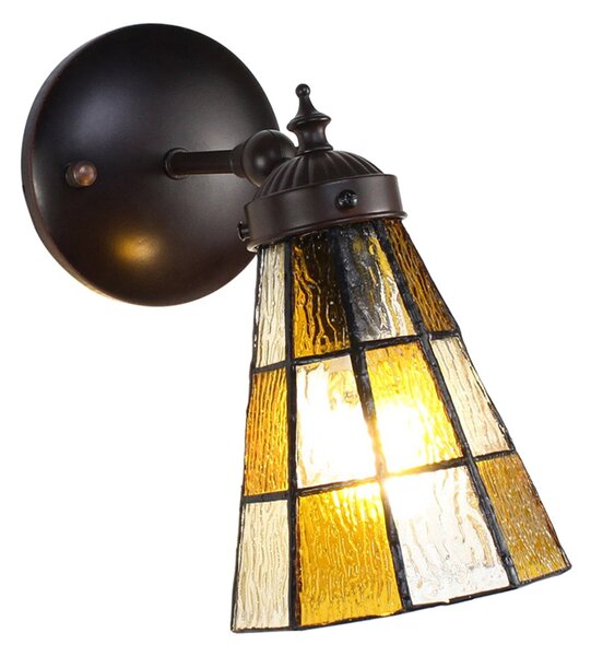 Závěsná Tiffany lampa se žlutými detaily Chessboa - 17*12*23 cm E14/max 1*40W - Clayre & Eef