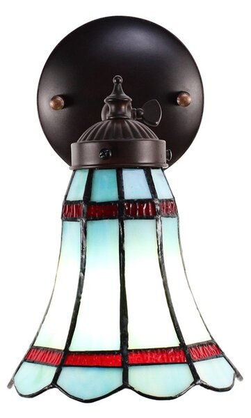 Modrá nástěnná Tiffany lampa červené pruhy RedLine - 17*12*23 cm E14/max 1*40W - Clayre & Eef