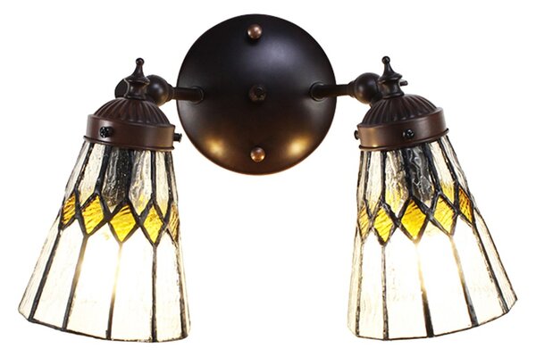 Nástěnná Tiffany lampa 2 stínidla žluté detaily YelloRhom - 30*23*23 cm E14/max 2*25W - Clayre & Eef