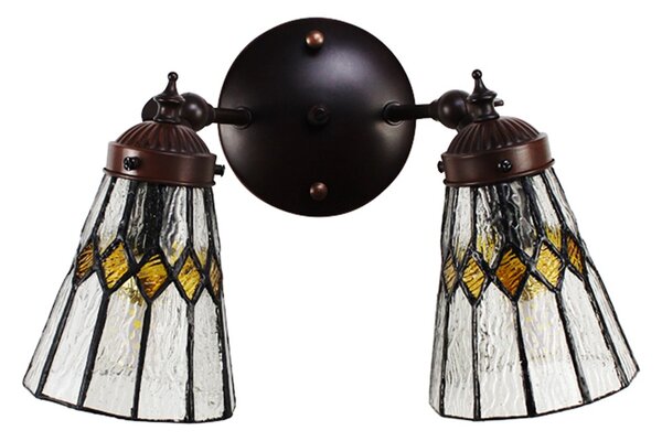 Nástěnná Tiffany lampa 2 stínidla žluté detaily YelloRhom - 30*23*23 cm E14/max 2*25W - Clayre & Eef